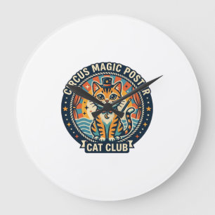 Grande Horloge Ronde Affiche Magie de Cirque Chat Mignon Design - Cirqu