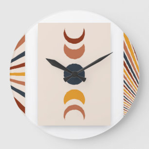 Grande Horloge Ronde Affiches Abstraites de la lune Sun Boho