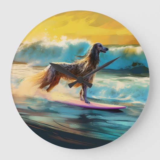Grande Horloge Ronde Afghan Hound Beach Surf Peinture (Recto)
