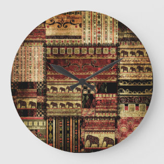 Grande Horloge Ronde African Patchwork : Grunge Print Arrière - plan