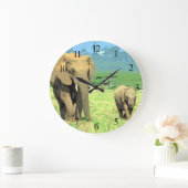 Grande Horloge Ronde African Safari Elephants Large Clock (Maison)