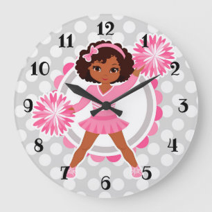 Grande Horloge Ronde Afro-américain rose de pom-pom girl - acclamation