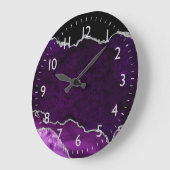 Grande Horloge Ronde Agate de marbre violet et argenté (Angle)