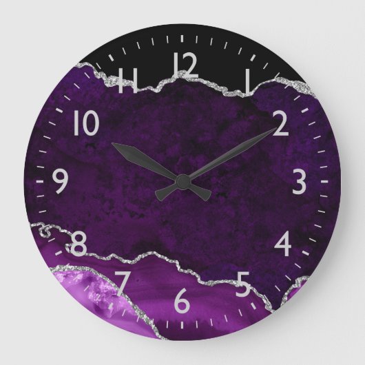 Grande Horloge Ronde Agate de marbre violet et argenté (Recto)