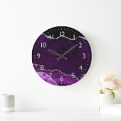 Grande Horloge Ronde Agate de marbre violet et argenté (Maison)