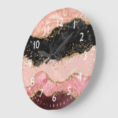 Grande Horloge Ronde Agate de séquences noir et rose (Angle)