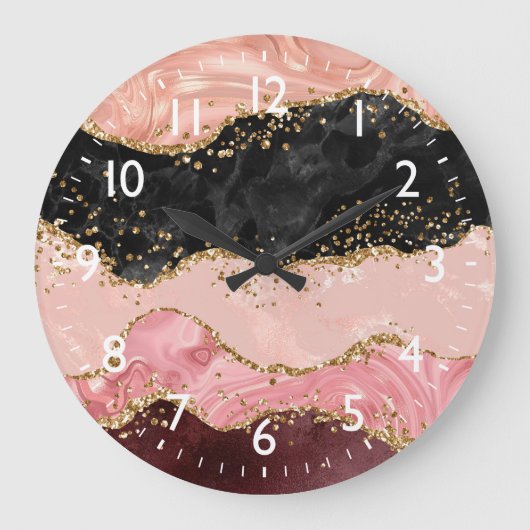 Grande Horloge Ronde Agate de séquences noir et rose (Recto)