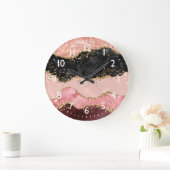 Grande Horloge Ronde Agate de séquences noir et rose (Maison)