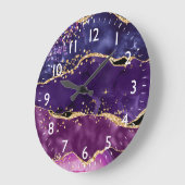 Grande Horloge Ronde Agate des séquences de Parties scintillant violet  (Angle)