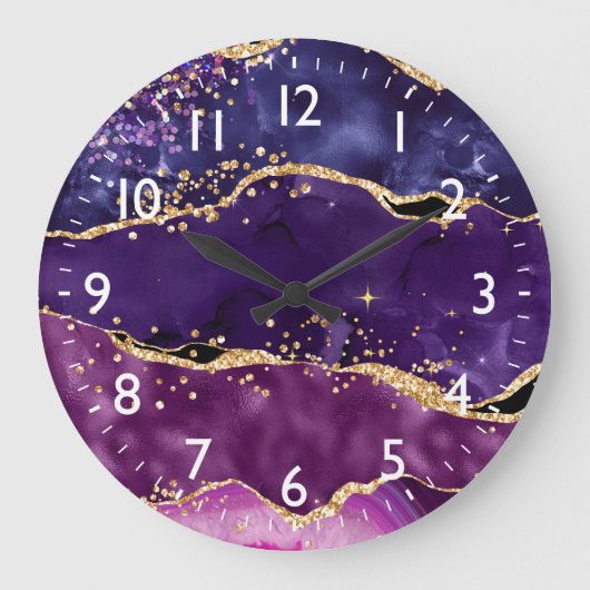 Grande Horloge Ronde Agate des séquences de Parties scintillant violet  (Recto)