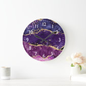 Grande Horloge Ronde Agate des séquences de Parties scintillant violet  (Maison)
