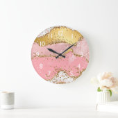 Grande Horloge Ronde Agate des séquences or et rose (Maison)