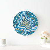 Grande Horloge Ronde Agate graphique en or bleu (Maison)