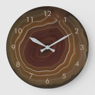 Grande Horloge Ronde Agate slice brown stone clock with numbers.