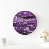 Grande Horloge Ronde Agate Violet violet or Parties scintillant Nom géo (Maison)