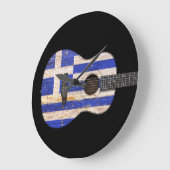 Grande Horloge Ronde Aged and Worn Greek Flag Acoustic Guitar (Angle)