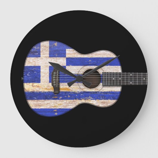 Grande Horloge Ronde Aged and Worn Greek Flag Acoustic Guitar (Recto)