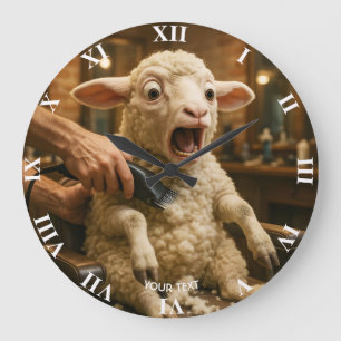 Grande Horloge Ronde Agneau mignon de fantaisie effrayé rasage