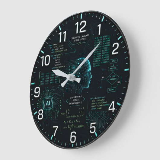 Grande Horloge Ronde AI Coding Programming Computer Science Software (Angle)