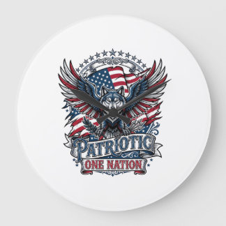 Grande Horloge Ronde Aigle Patriotique Loup Hybride Animal Hybride Patr