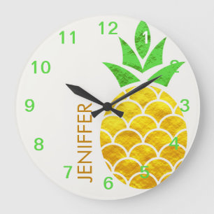 Grande Horloge Ronde Aiguille d'été personnalisée Or ananas géomét