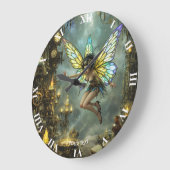 Grande Horloge Ronde Ailes de Papillon de Pixie Mignonnes Fantastiques (Angle)