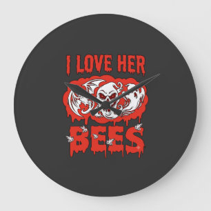 Grande Horloge Ronde Aime ses abeilles crâne chauve-souris fantôme sang