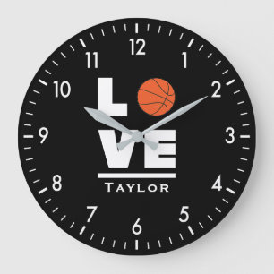 Grande Horloge Ronde Aimer et vivre Basketball Fan de sports Nom person