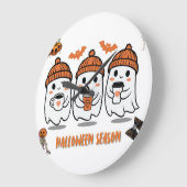 Grande Horloge Ronde aison Halloween – fantômes café mignons (Angle)