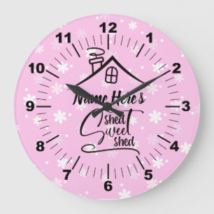 Grande Horloge Ronde Ajouter le nom Shed Sweet Shed Rose Blanc Floral