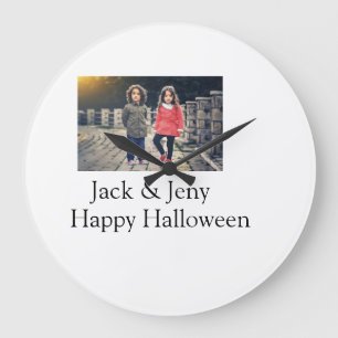 Grande Horloge Ronde ajouter nom photo texte Halloween enfant fille gar