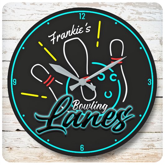 Grande Horloge Ronde AJOUTER UN NOM PERSONNEL Voies de Bowling Rétro