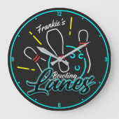 Grande Horloge Ronde AJOUTER UN NOM PERSONNEL Voies de Bowling Rétro (Recto)