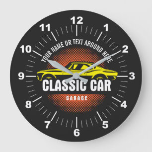 Grande Horloge Ronde Ajouter un nom Texte Jaune voiture classique  