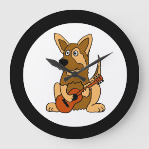 Grande Horloge Ronde AK- German Shepherd Playing Guitar Wall Clock