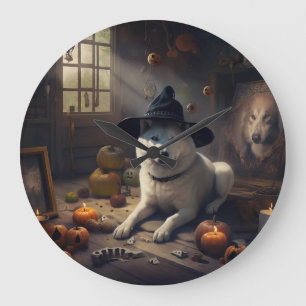 Grande Horloge Ronde Akita Citrouilles Halloween effroi