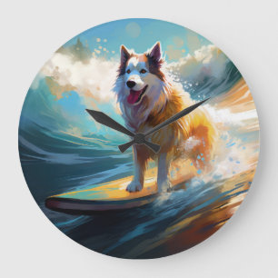 Grande Horloge Ronde Alaskan Malamute Beach Surf Peinture