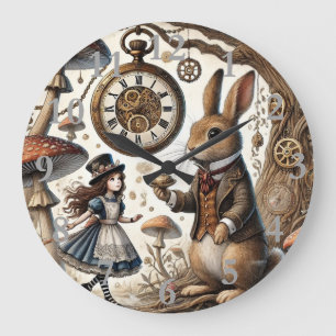 Grande Horloge Ronde alice au pays des merveilles lapin blanc