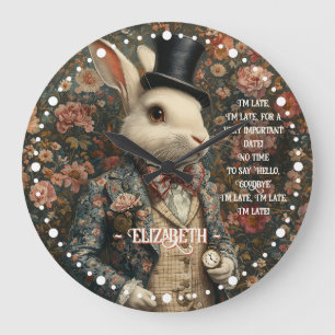 Grande Horloge Ronde Alice au Pays des Merveilles Lapin Blanc Vintage