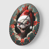 Grande Horloge Ronde Alien blanc en 3D de Noël (Angle)