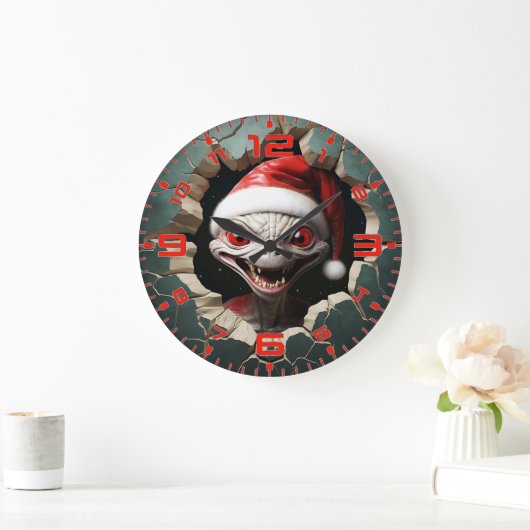 Grande Horloge Ronde Alien blanc en 3D de Noël (Maison)