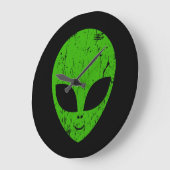 Grande Horloge Ronde alien vert tête pour science-fiction extraterrestr (Angle)