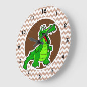 Grande Horloge Ronde Alligator ; Brown Chevron (Angle)
