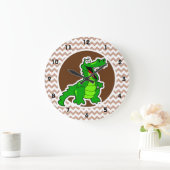 Grande Horloge Ronde Alligator ; Brown Chevron (Maison)
