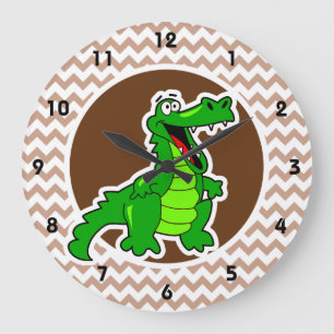 Grande Horloge Ronde Alligator ; Chevron Brown