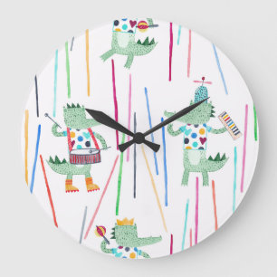Grande Horloge Ronde Alligators Musique : Aquarelle Enfant sans joint