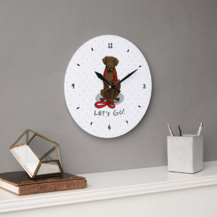 Grande Horloge Ronde Allons-y ! Retriever à poil plat (foie)