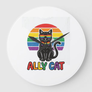 Grande Horloge Ronde Ally Cat Rainbow Pride Vintage Chat T-Shirt Design