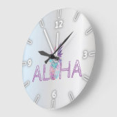 Grande Horloge Ronde Aloha Hawaiian Ananas, Argent (Angle)