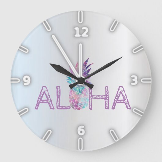 Grande Horloge Ronde Aloha Hawaiian Ananas, Argent (Recto)